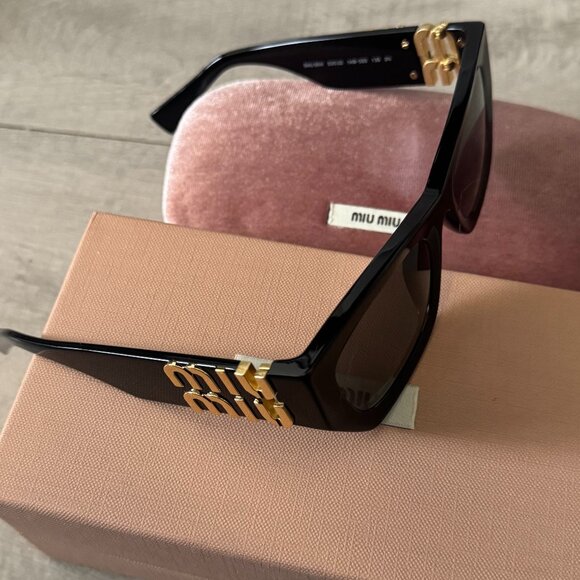 Miu Miu Black Cat-Eye Sunglasses w/ Gold Logo main image 9